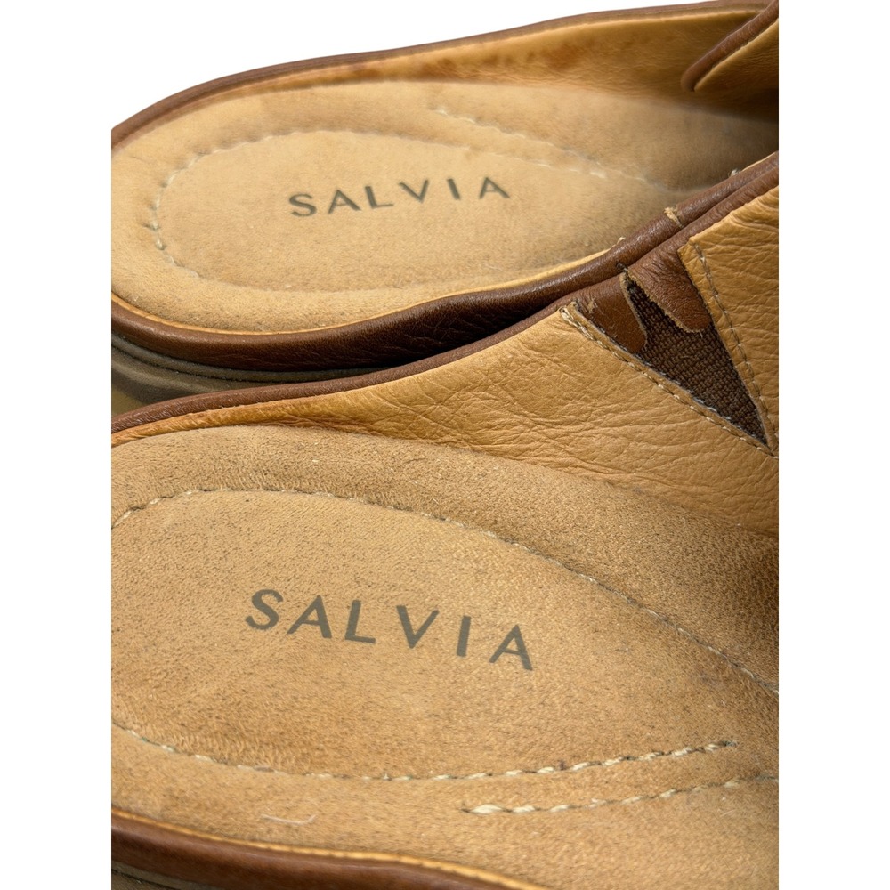 Salvia Chunky Mule Harper Women SZ 41 10 Brown Boho Hippie Leather Lug Sandals - Picture 9 of 12